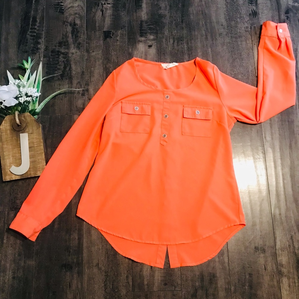 Miss Daisy Sheer Coral Blouse w/silver button detail on front and back